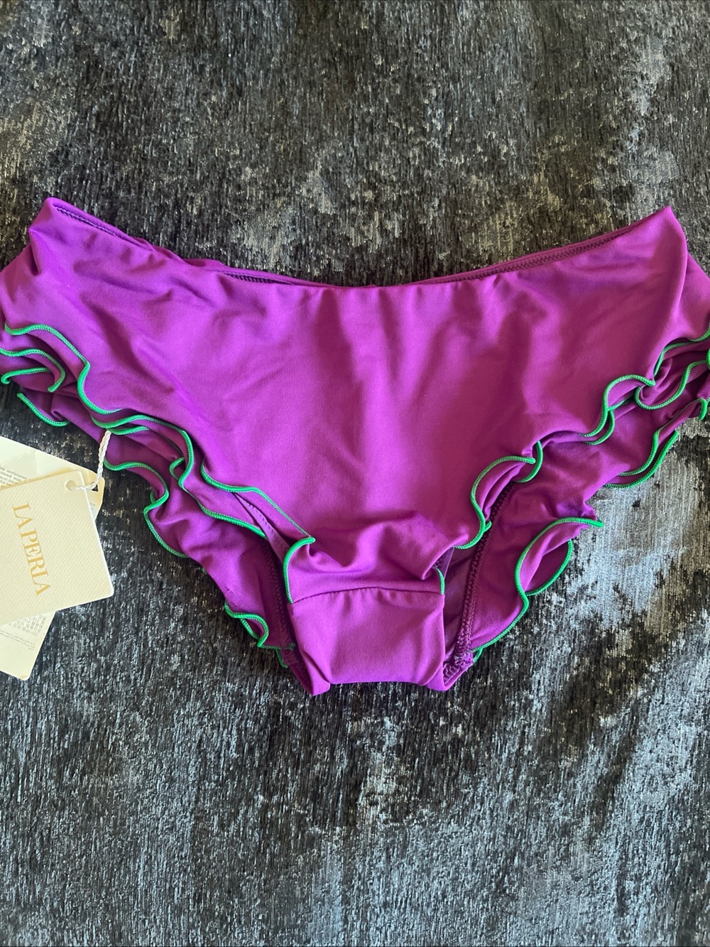 La perla Waves bikini bottoms Deep Purple/green rim size Xs-S